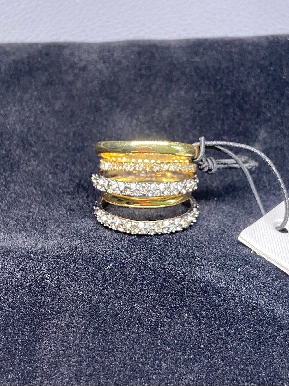 Alexis Bittar Gold and Gunmetal Pave Crystal Stacked Ring Set